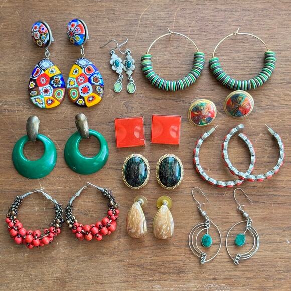 unnamed Jewelry - Lot of 11 Vintage and Modern Colorful Southwestern Bohemian Earrings